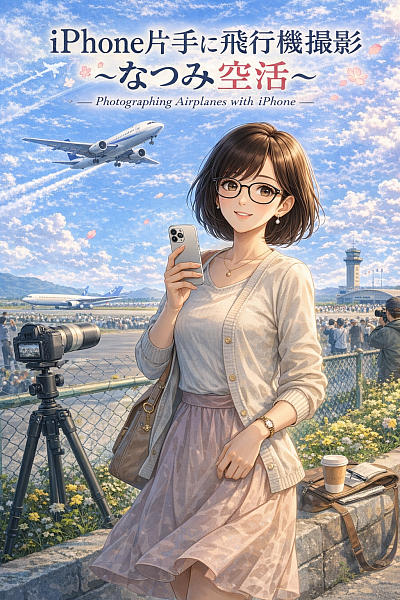飛行機物語　なつみ　スマホ片手に